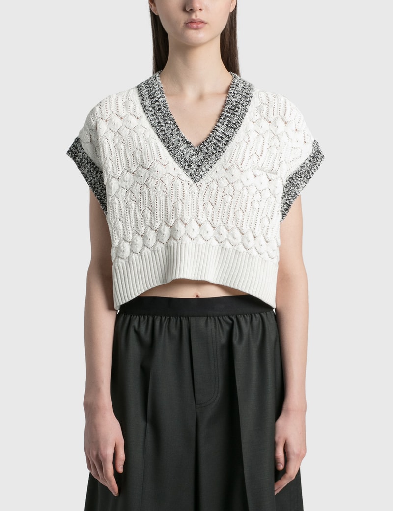 Image of Wedone Lace Crop Knit V Neck Vest