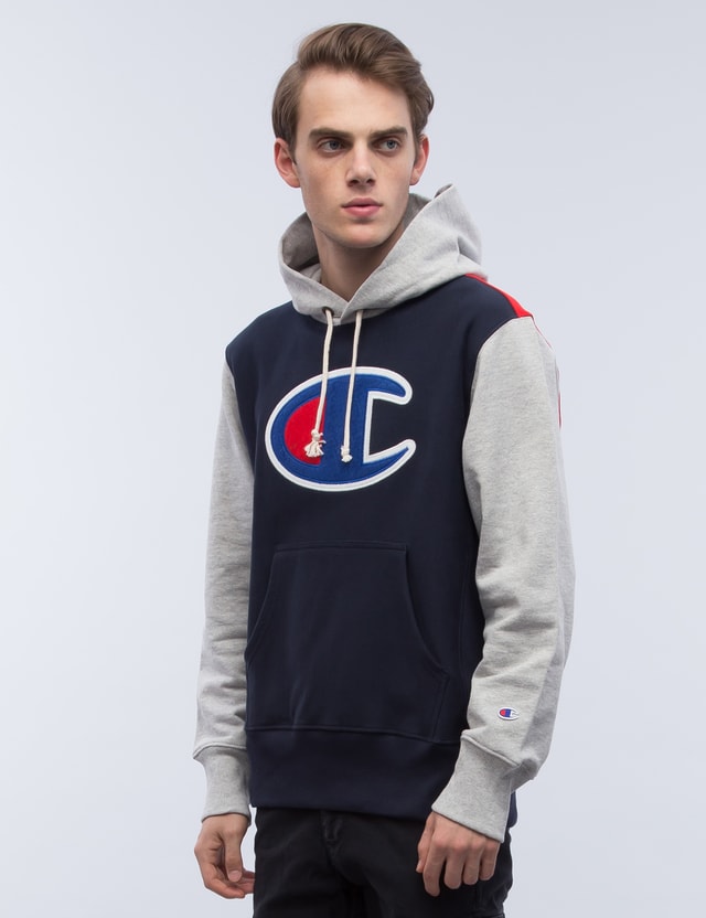 Champion Reverse Weave Tri Color Oversize Logo Hoodie Hbx