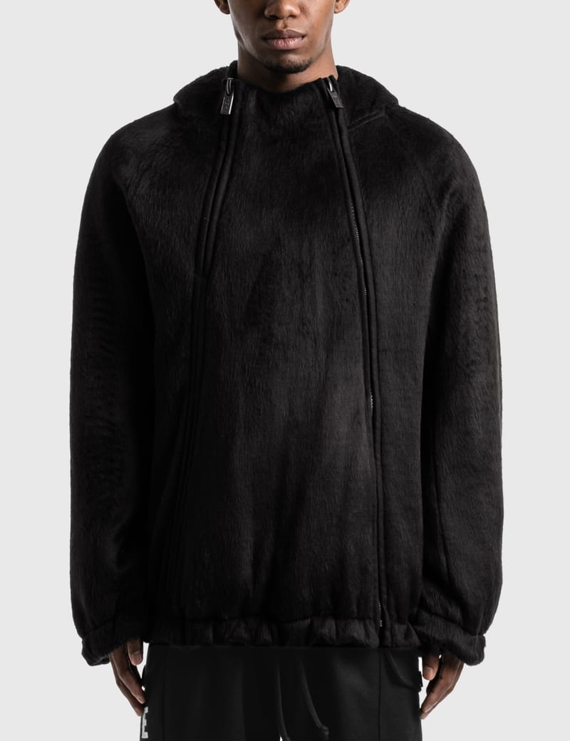 faux fur hoodie black