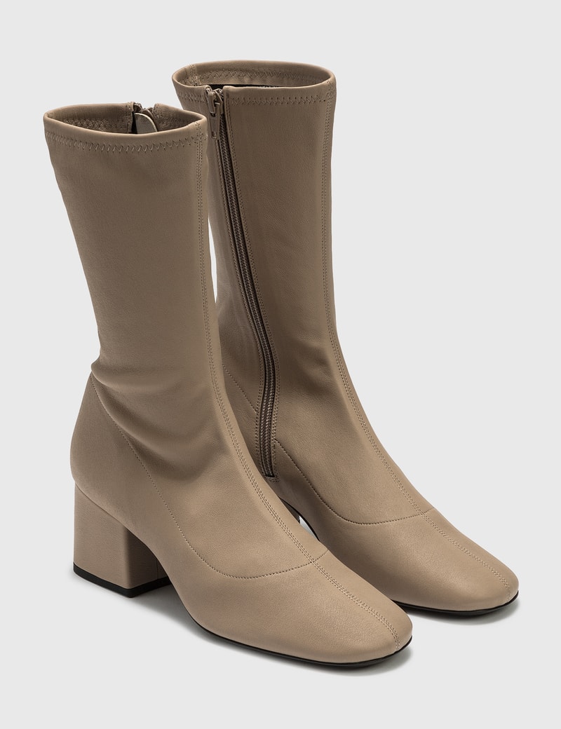 Image of BY FAR Carlos  Khaki Stretch Leather Boots