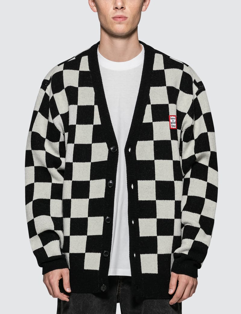 long checkered cardigan