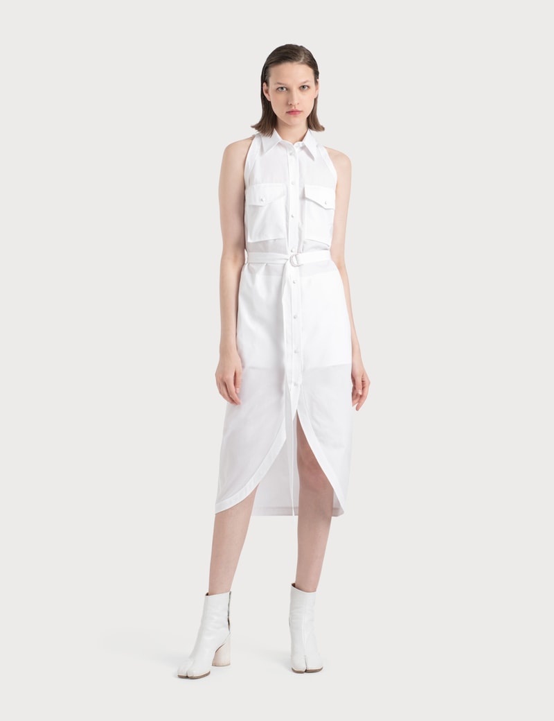 Image of Helmut Lang Cotton Shirt Dress With Collar