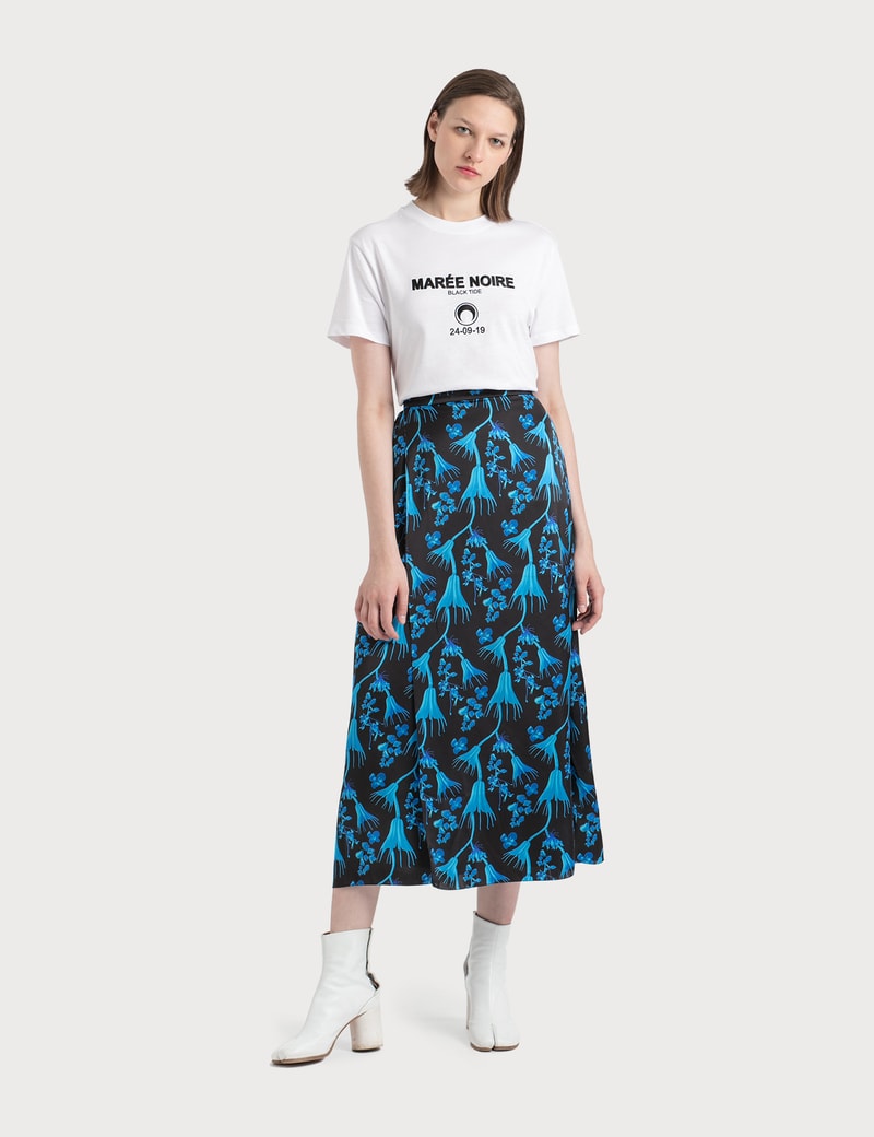 Image of Marine Serre Wrap Midi Skirt In Radioactive Flower Print