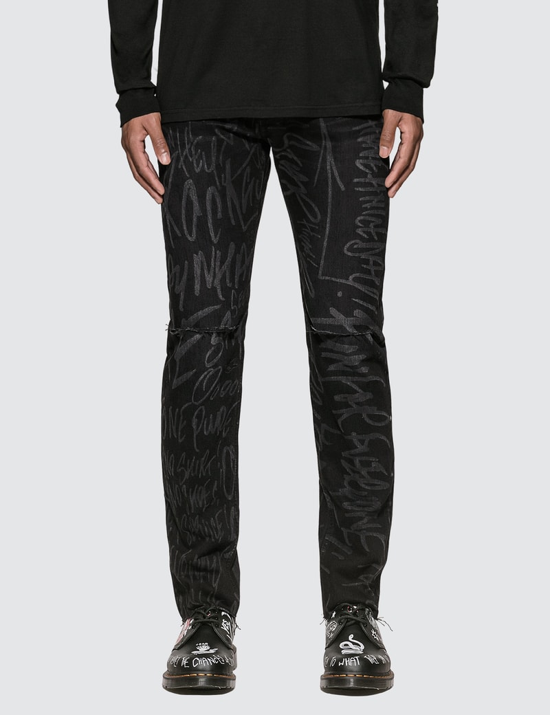 Image of Takahiromiyashita Thesoloist Mickey Mouse Words Slim Fit Jeans