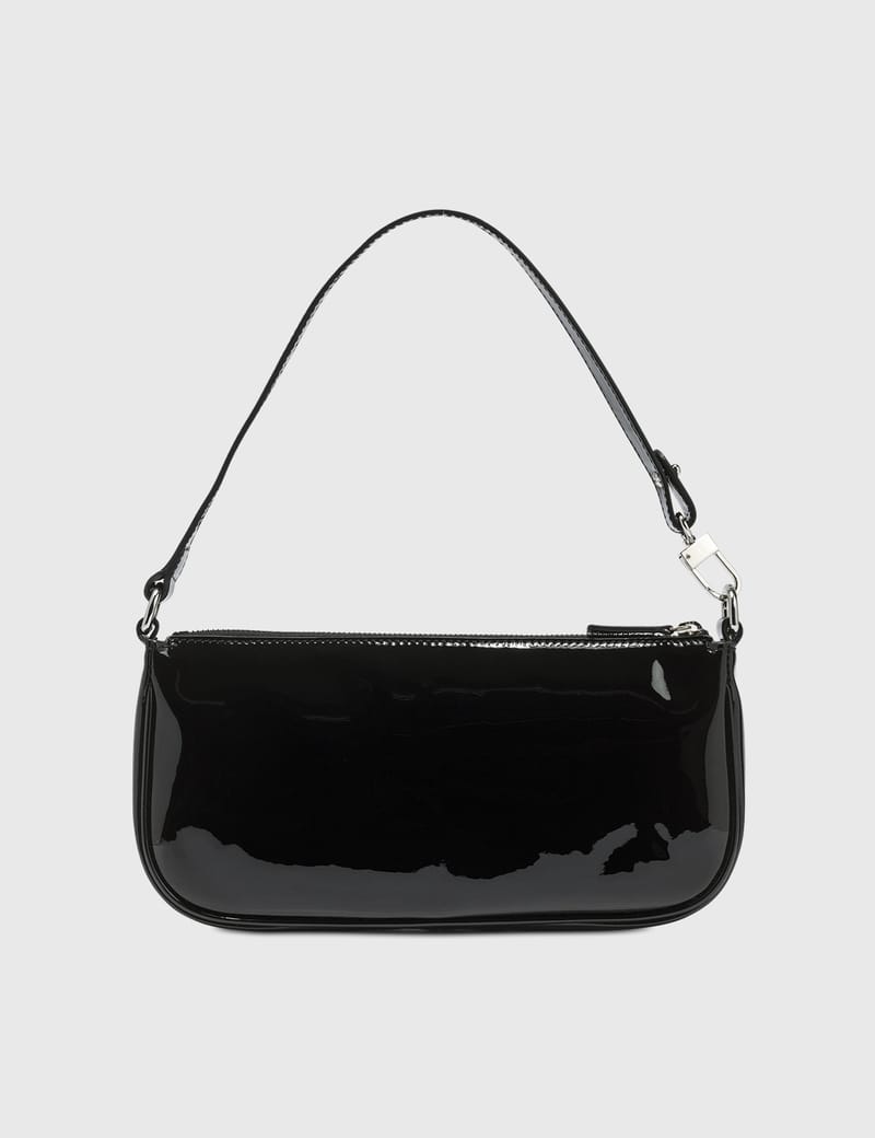 black patent leather shoulder bag