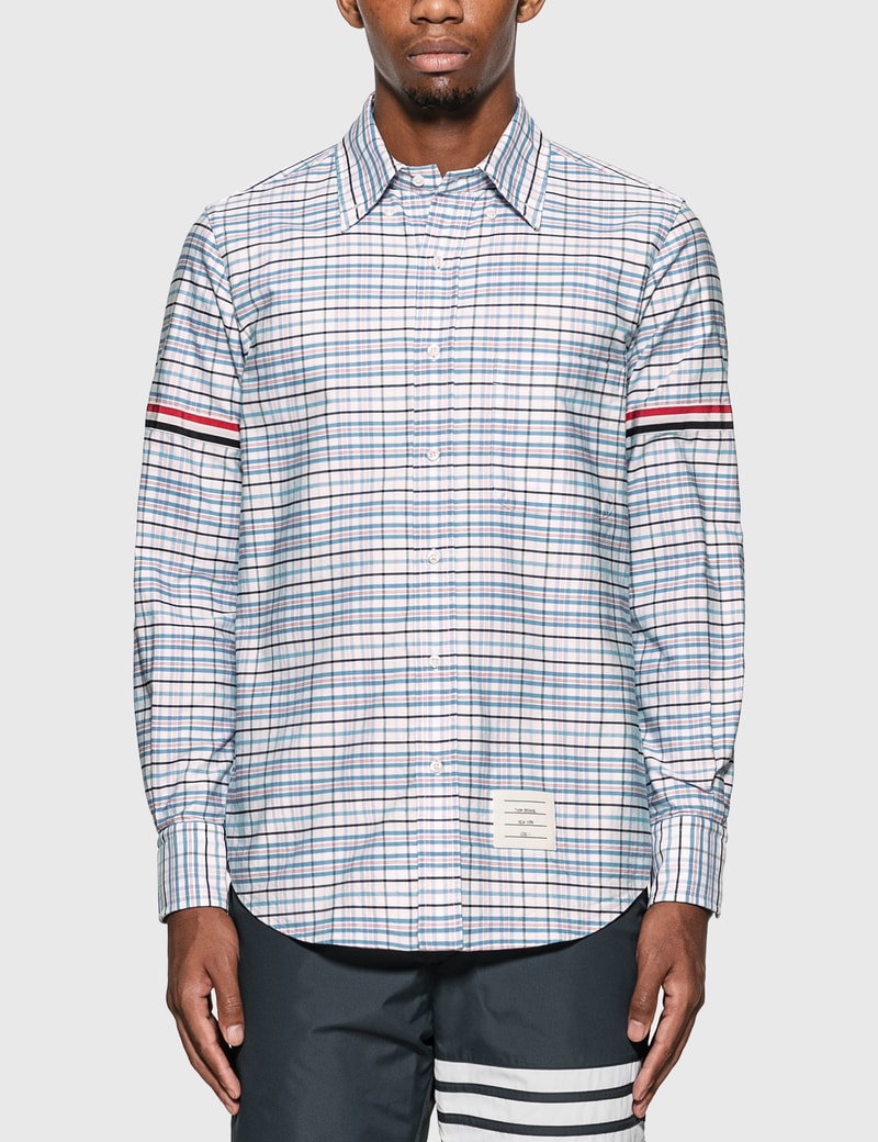 Image of Thom Browne Tattersall Check Grosgrain Arm Band Shirt