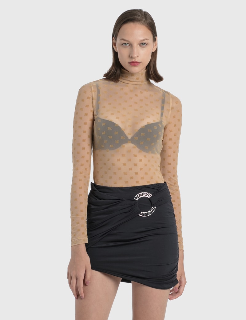 Image of Misbhv Monogram Mesh Beige Turtleneck Top
