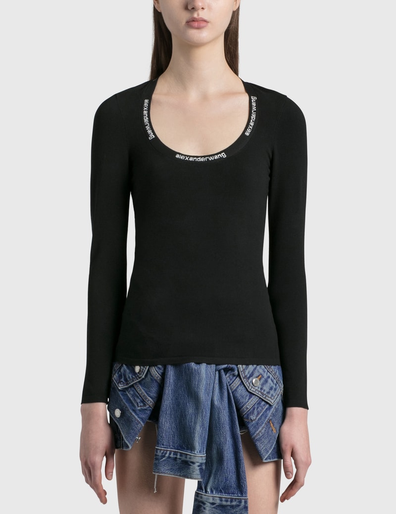 Image of Alexander Wang.T Logo Trim Bodycon Top