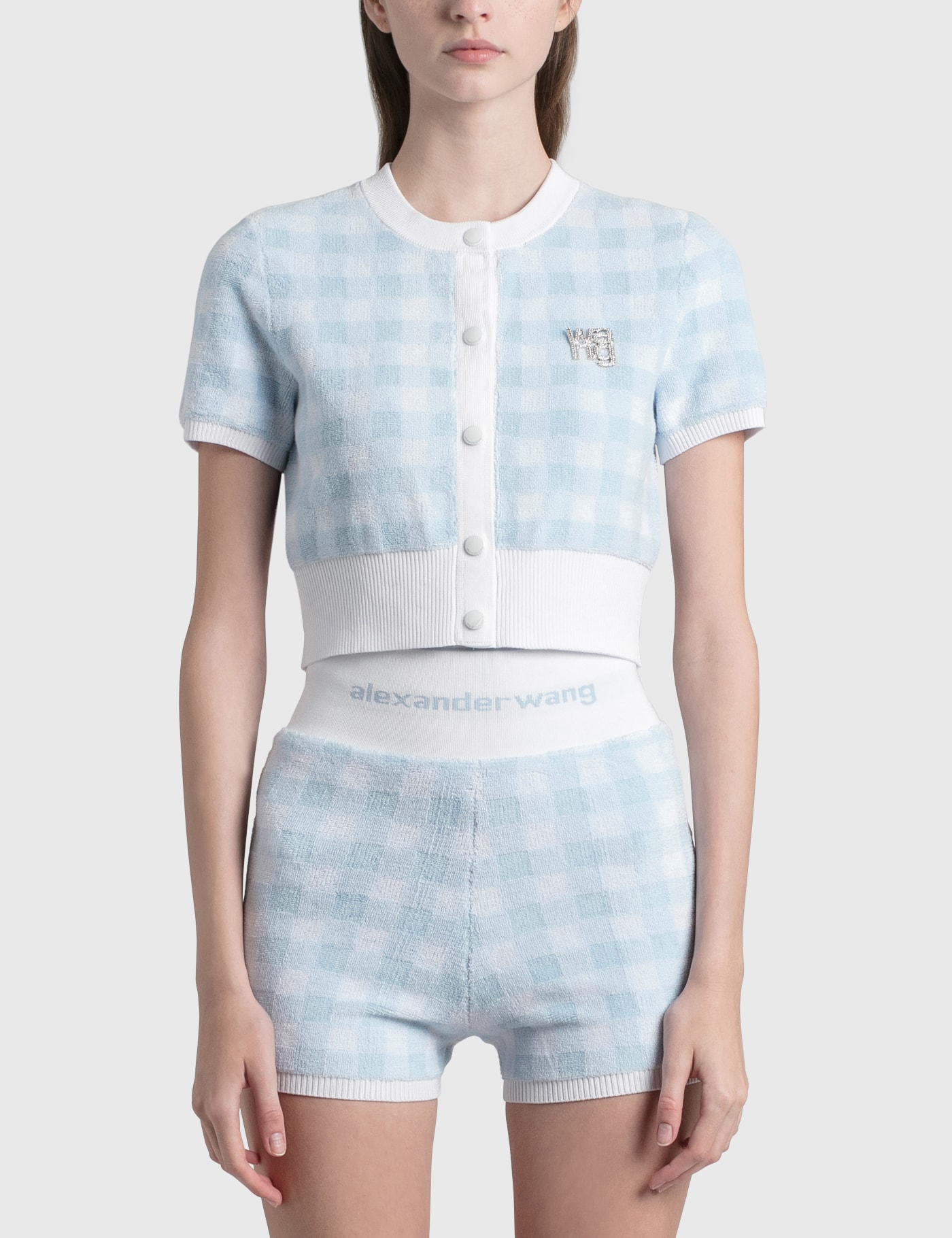 Alexander Wang T Gingham Cropped Cardigan In Blue