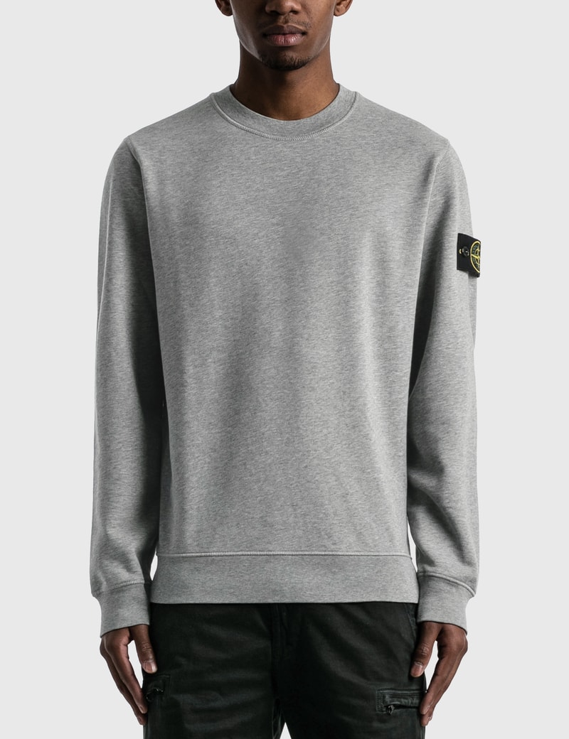 Stone Island Logo Patch Round Neck Sweatshirt In Grey