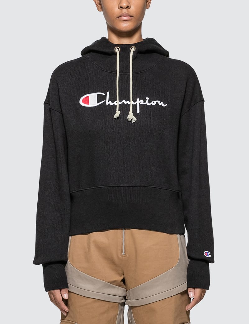 black champion cropped hoodie