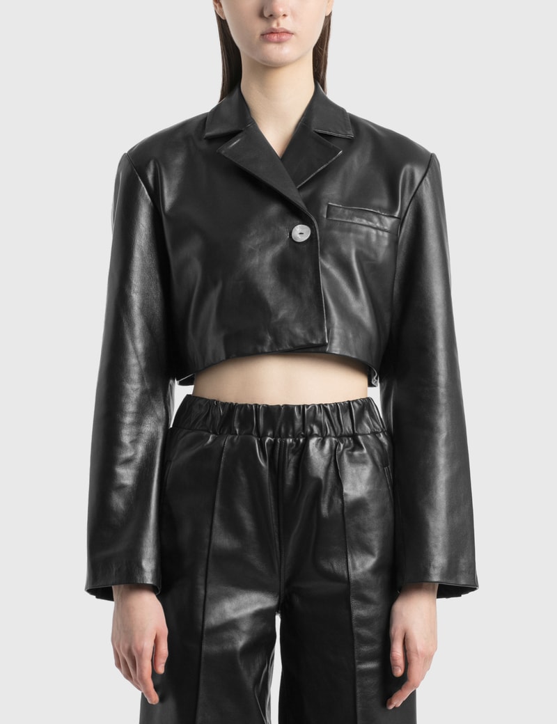 Image of Ganni Cropped Leather Jacket