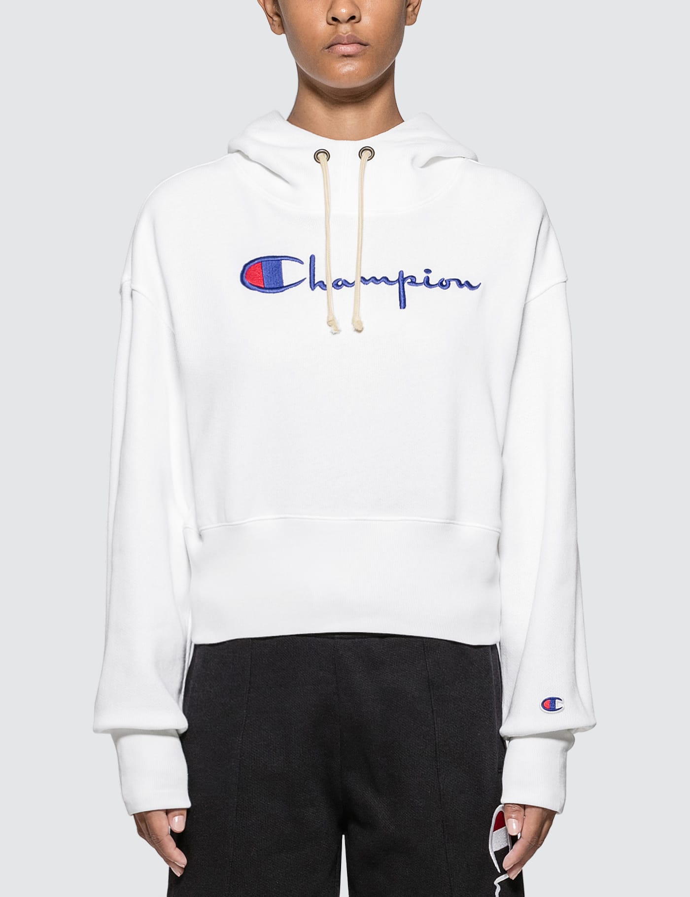 white champion cropped hoodie