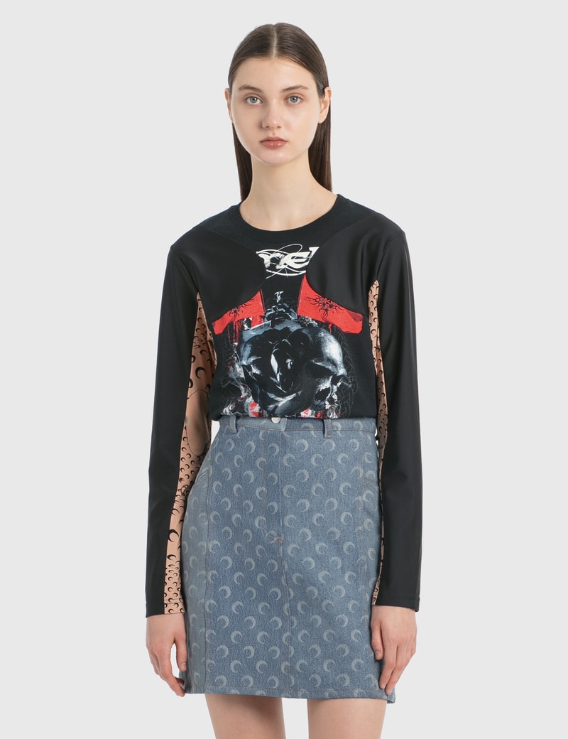 Image of Marine Serre Overproduced Logo Long Sleeve T-Shirt