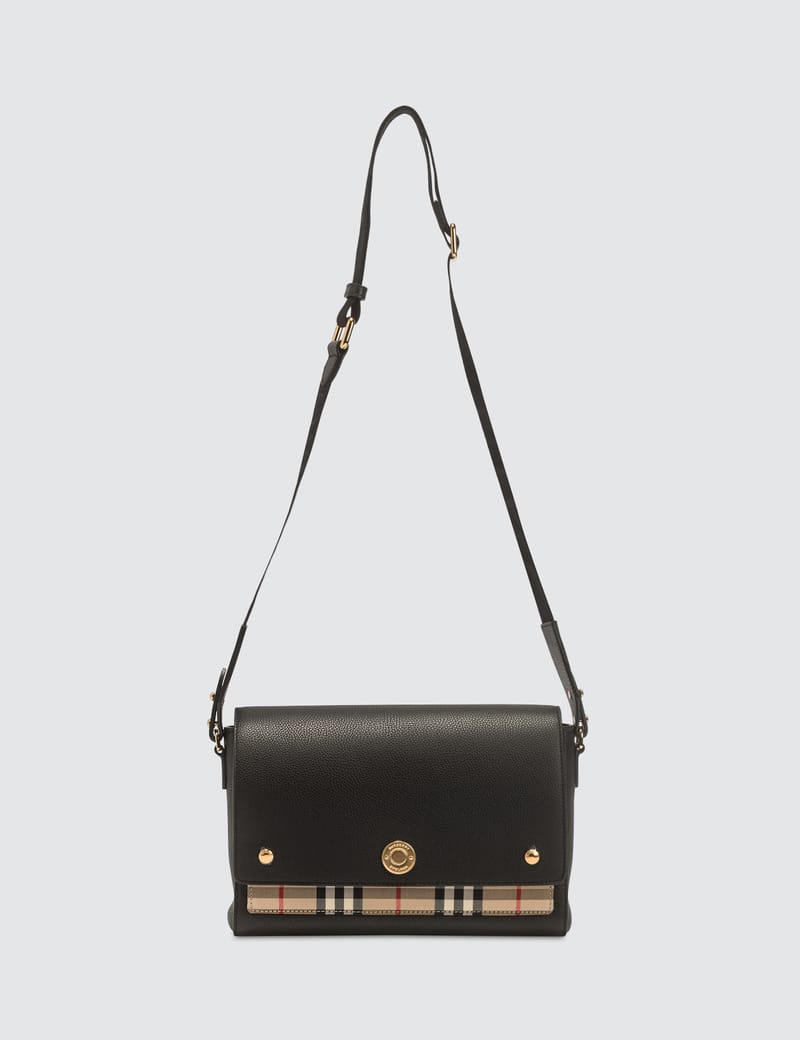 leather and vintage check note crossbody bag