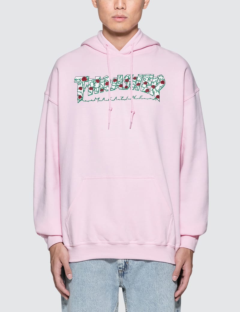 pink thrasher hoodie with roses