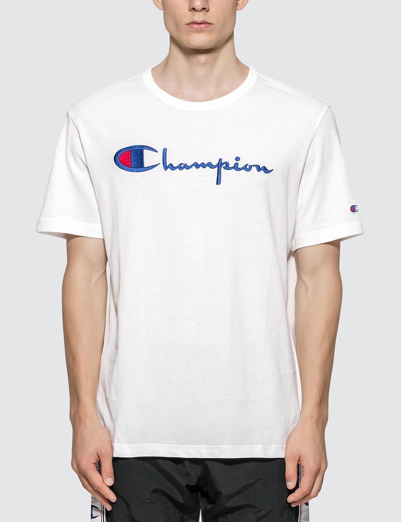 champion reverse weave taped logo crewneck sweatshirt