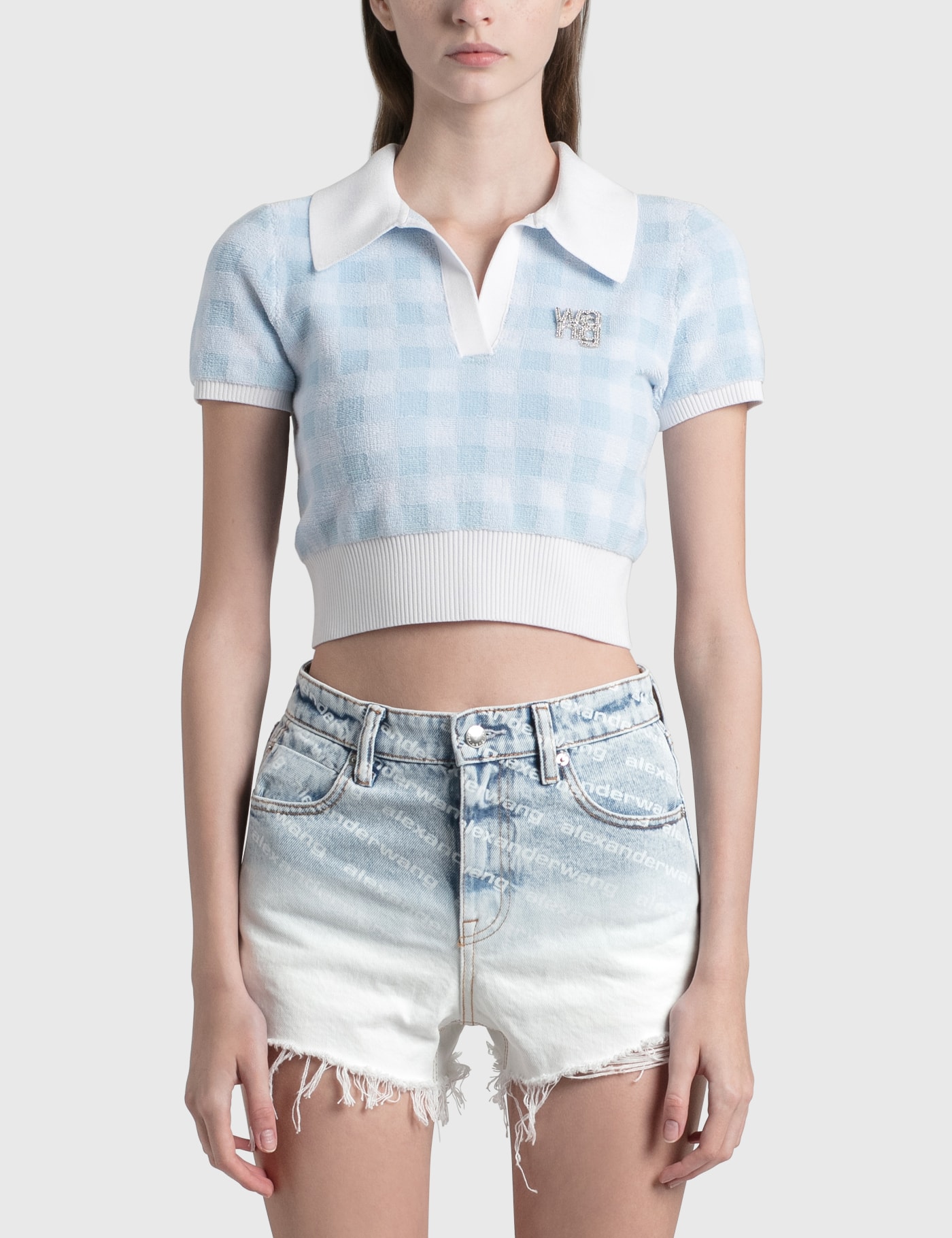 Alexander Wang T Gingham Polo Pullover In Blue