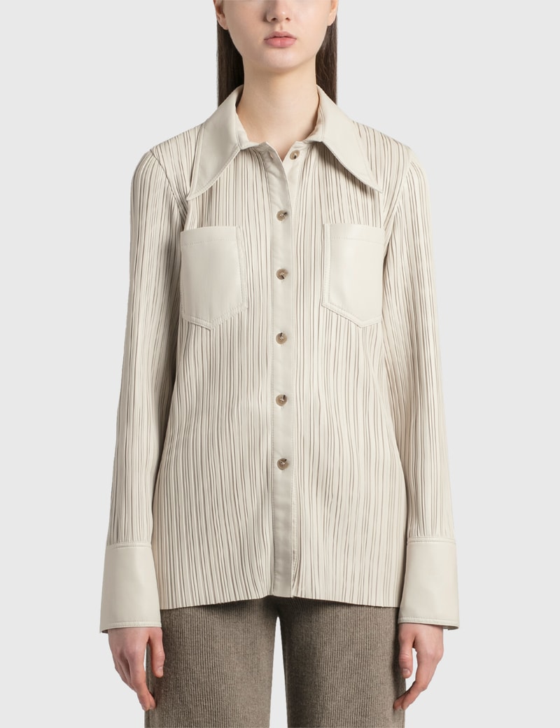Image of Nanushka Blaine Pleated Vegan Leather Shirt