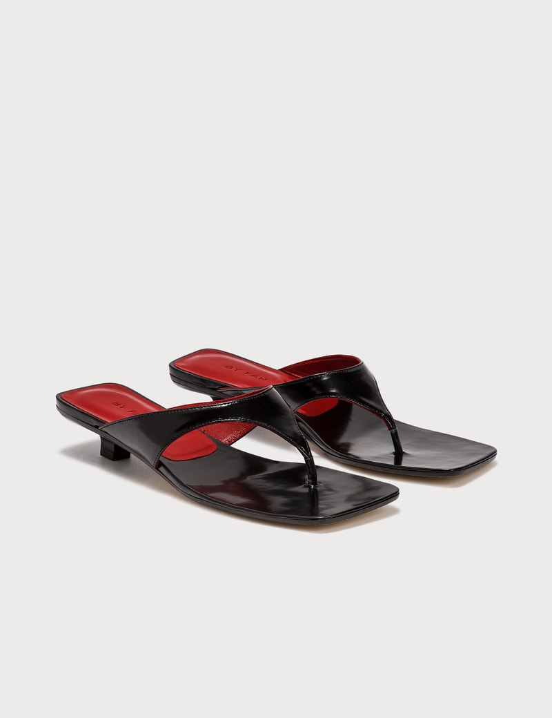 Image of BY FAR Jack Black Semi Patent Leather Sandals