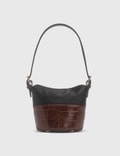 BY FAR Mini Jamie Nutella Croco Embossed Leather And Black Silk Top Handle Bag Picture