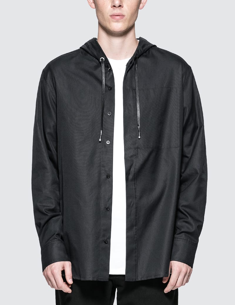 hooded button up shirt