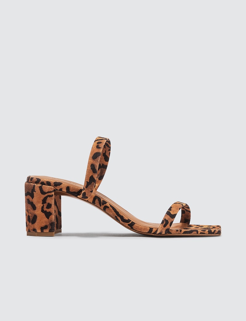 Image of BY FAR Tanya Leopard Print Suede Leather Sandals