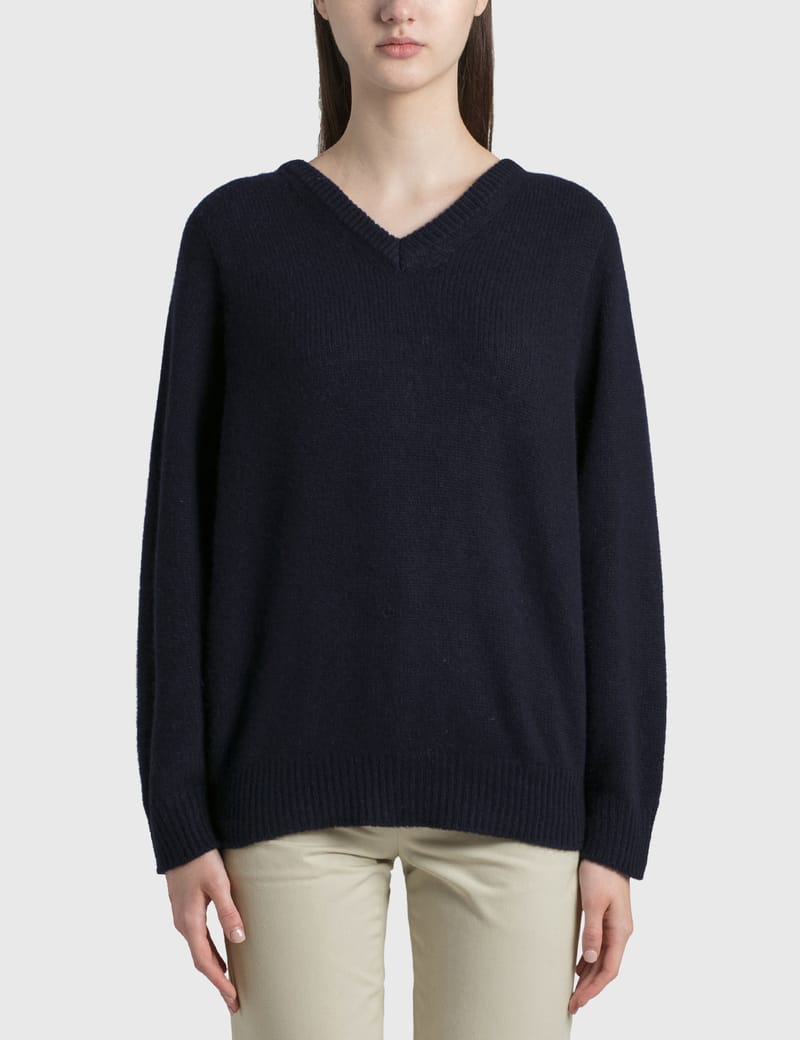 women's navy blue v neck sweater