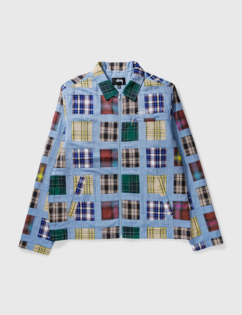 Stussy Mens Plaid Checked Regular-fit Cotton Jacket L In Blue