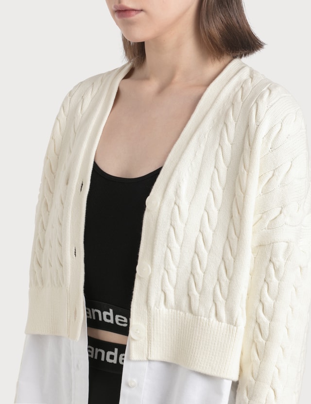 Alexander Wang T Cable Bi Layer Cardigan With Oxford Shirting Hbx