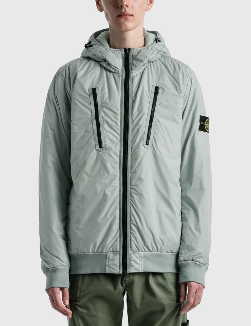 stone island garment dyed hooded zip shirt