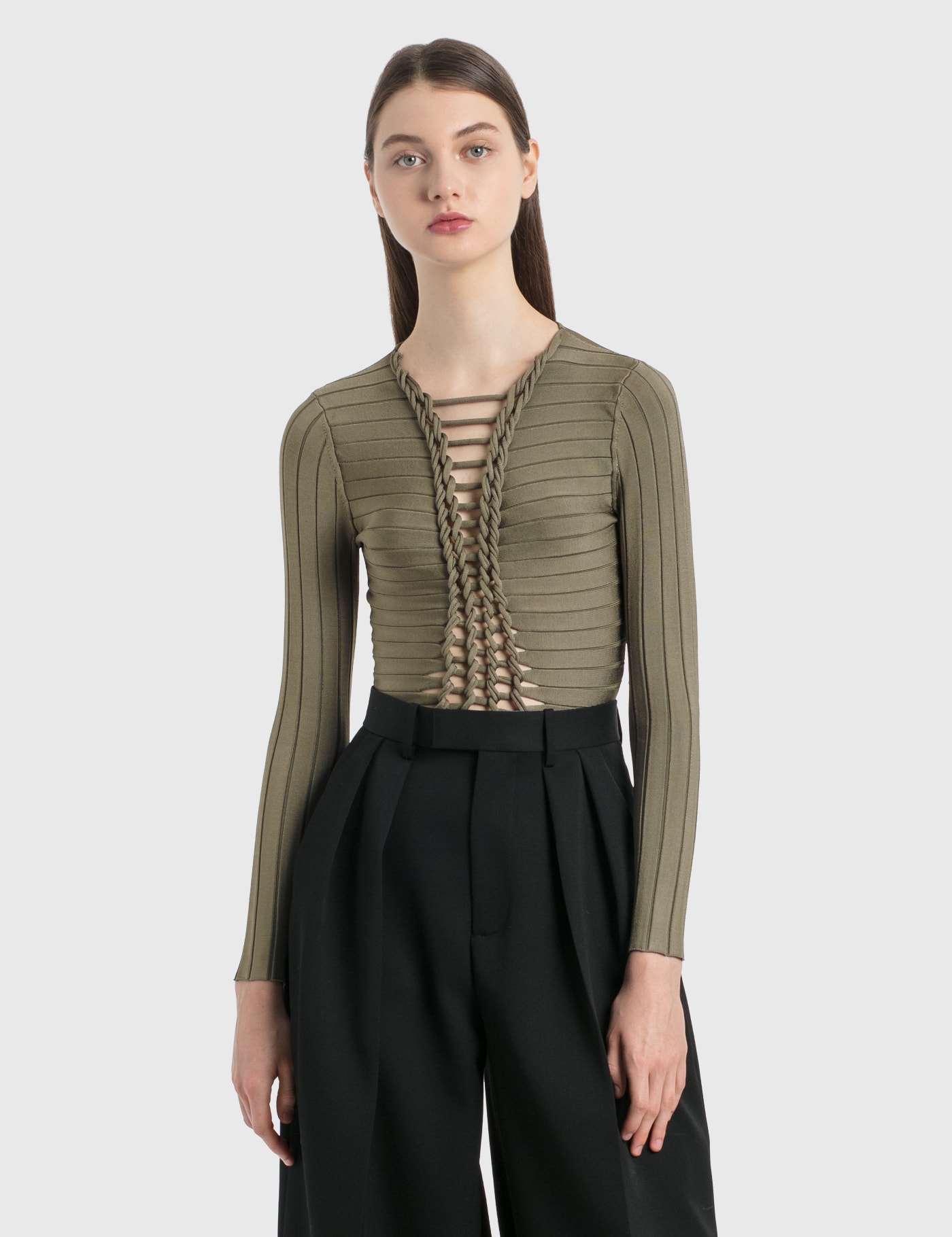 DION LEE CENTRAL BRAID LONG SLEEVE TOP