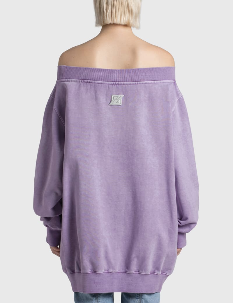 purple off the shoulder sweater