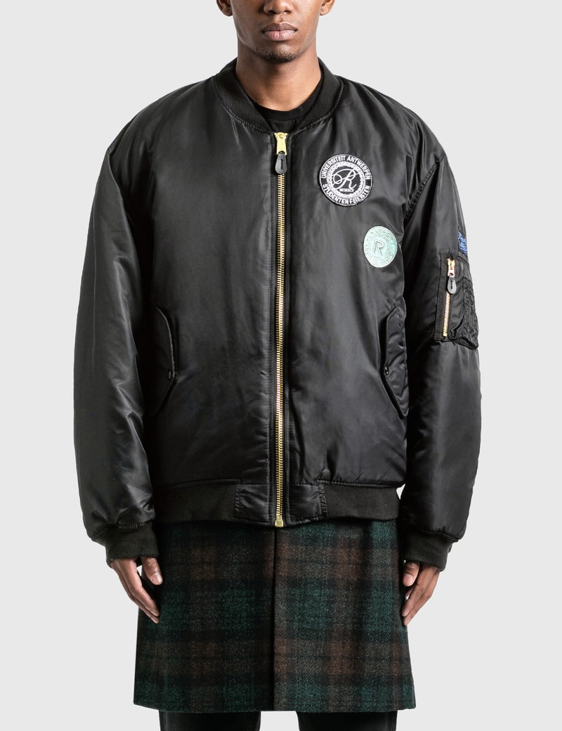 Image of Raf Simons Nylon Patched Bomber Jacket With Wool Elongation