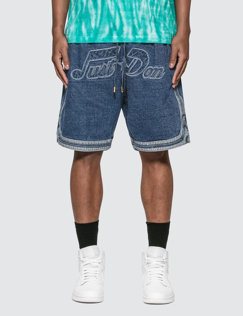 lakers denim shorts