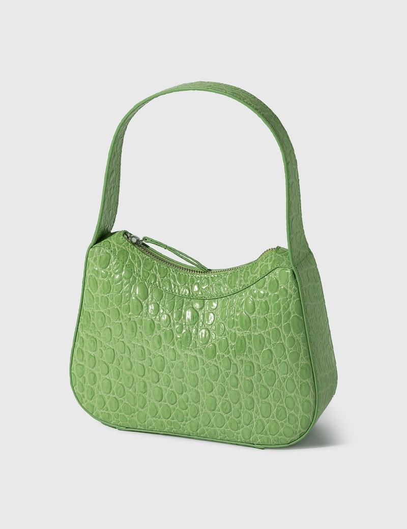 Image of BY FAR Kiki Pistachio Circular Croco Embossed Leather Shoulder Bag
