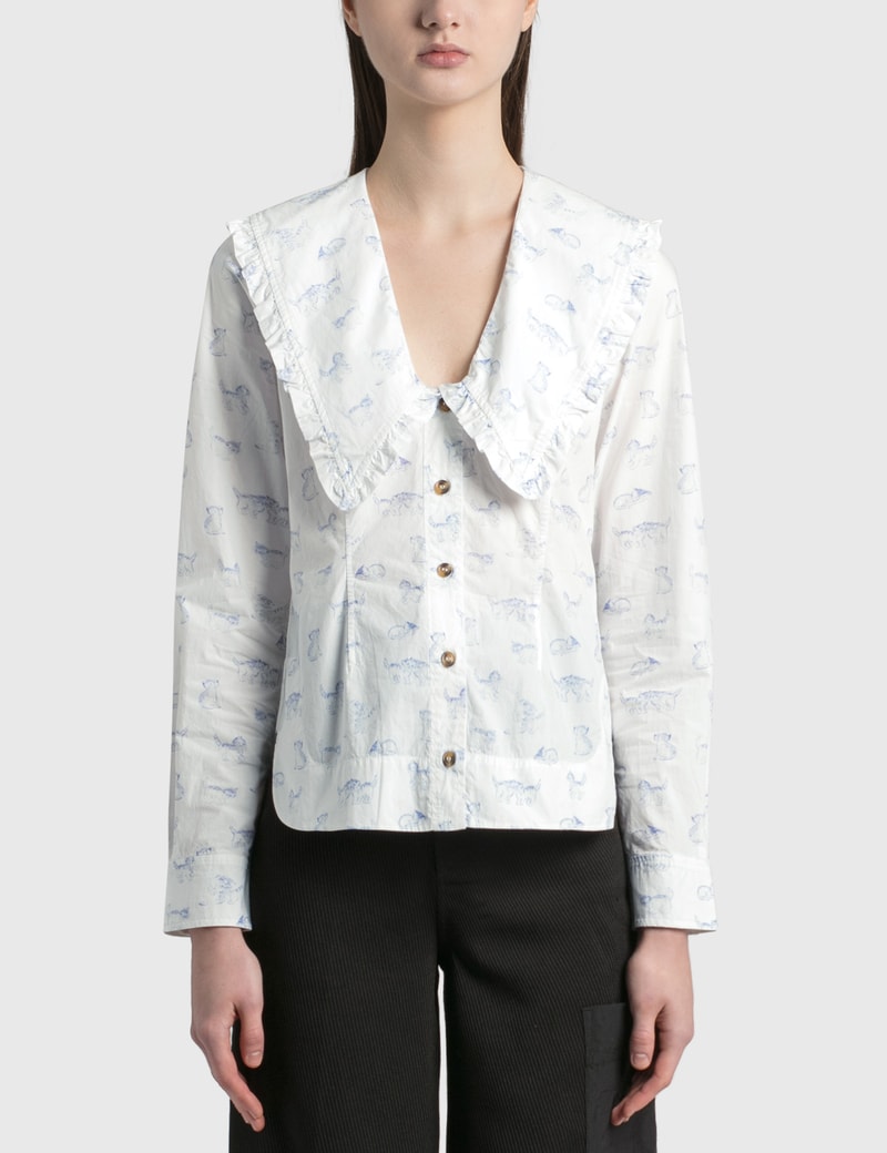 ganni cotton poplin wrap shirt