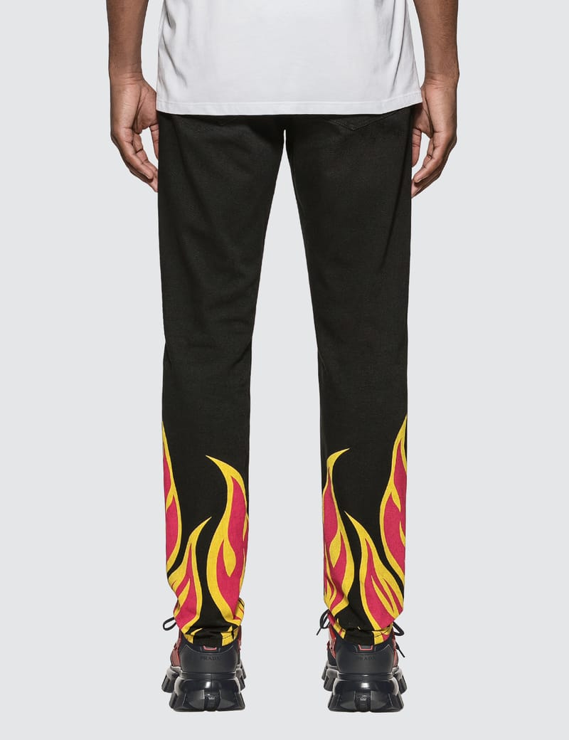 flame print jeans