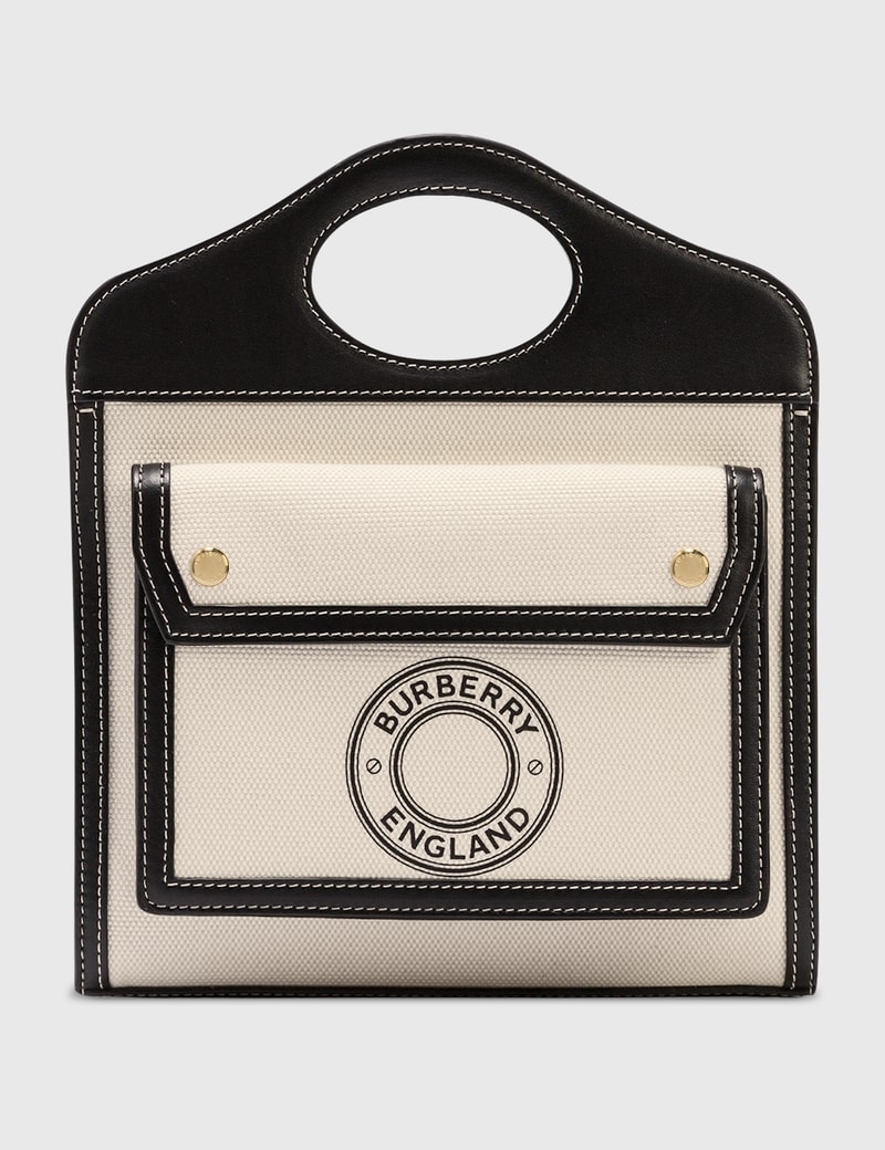 BURBERRY MINI LOGO GRAPHIC CANVAS AND LEATHER POCKET BAG