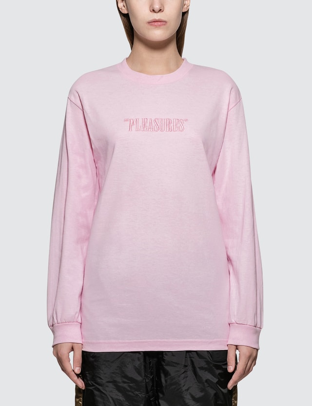 pleasures core logo embroidered long sleeve t shirt hbx