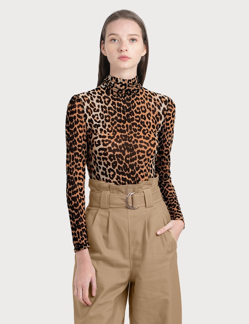 Image of Ganni Printed Mesh Leopard Top
