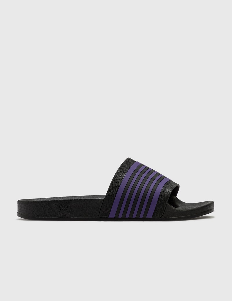 Needles Black & Purple Track Line Shower Sandals In Black