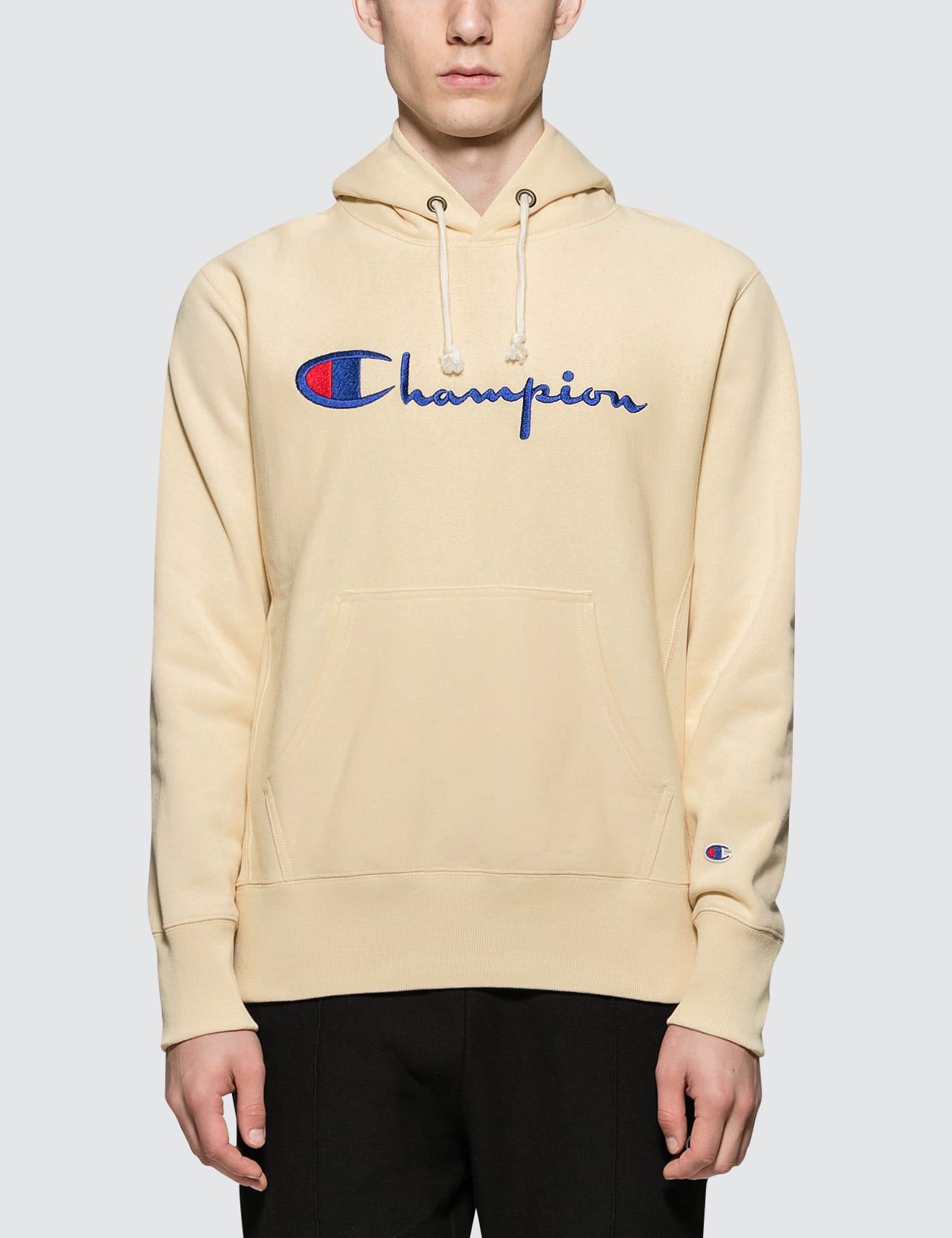 champion script logo reverse weave hoodie