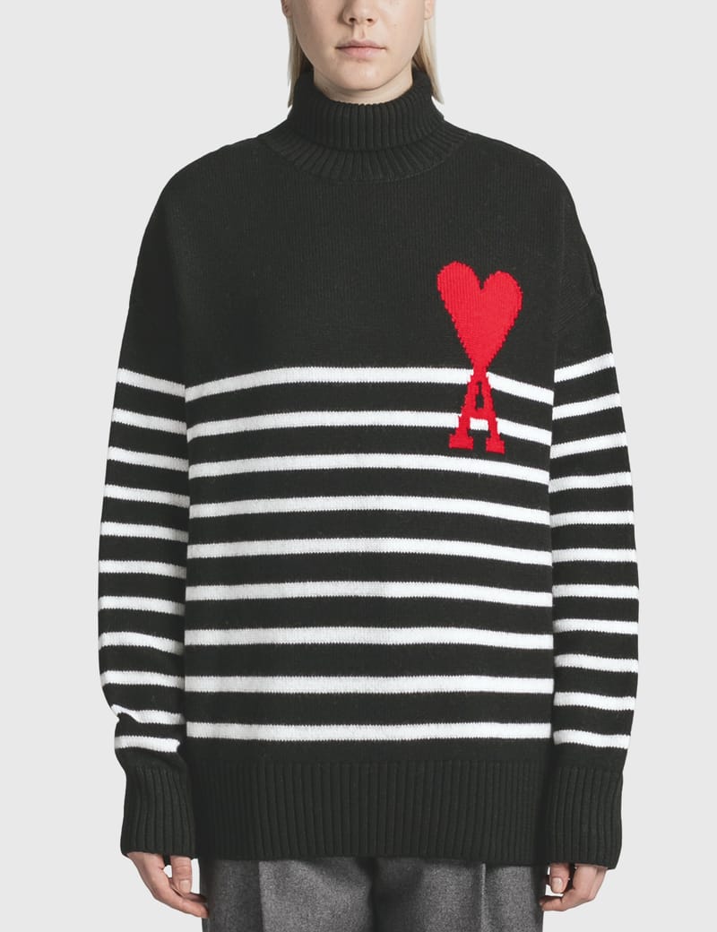 ami de coeur oversize funnel neck striped sweater