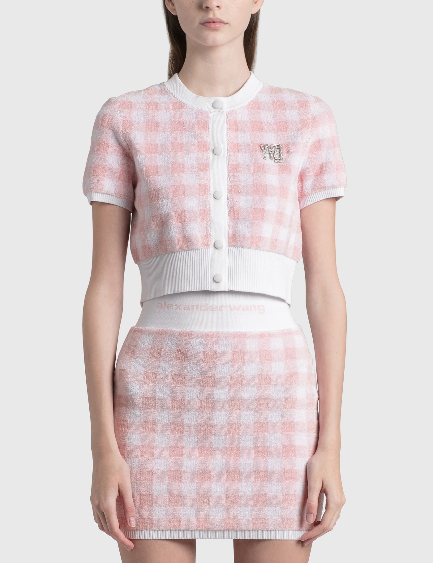 Alexander Wang T Gingham Cropped Cardigan In Pink