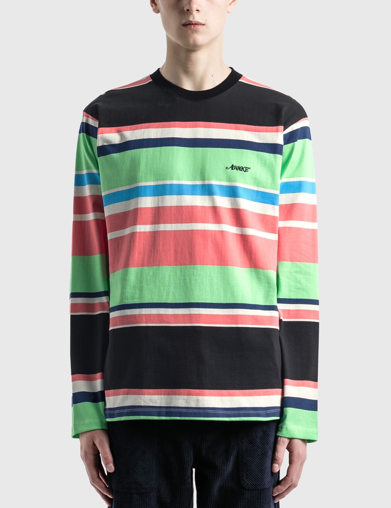 Image of Awake NY Embroidered Logo Striped Long Sleeve T-Shirt