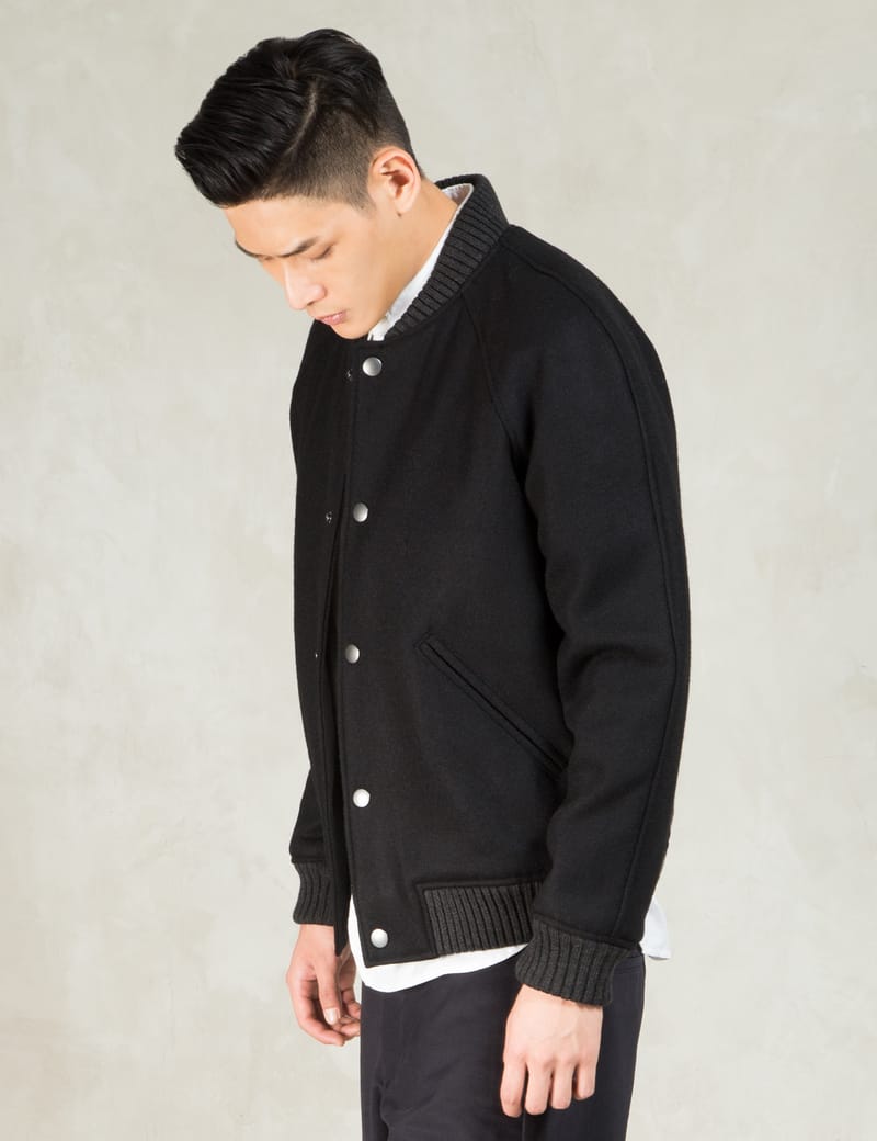 black wool varsity jacket