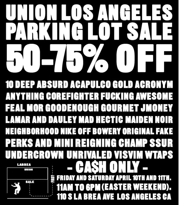 Union LA "Wish You Were Here" Parking Lot Sale