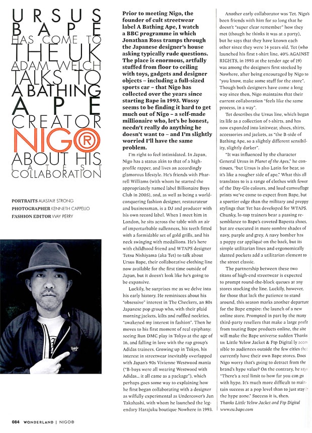 Wonderland 2010 March Issue featuring NIGO