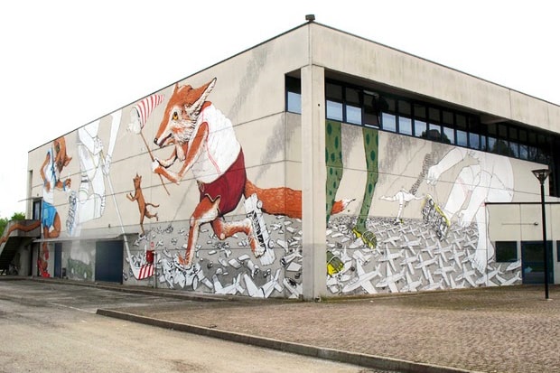 Blu and Ericailcane "Skating Team" Mural